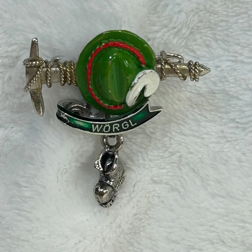 Vintage Wörgl Austria Alpine Souvenir Brooch Ice Axe Tyrolean Hat Hiking Boot